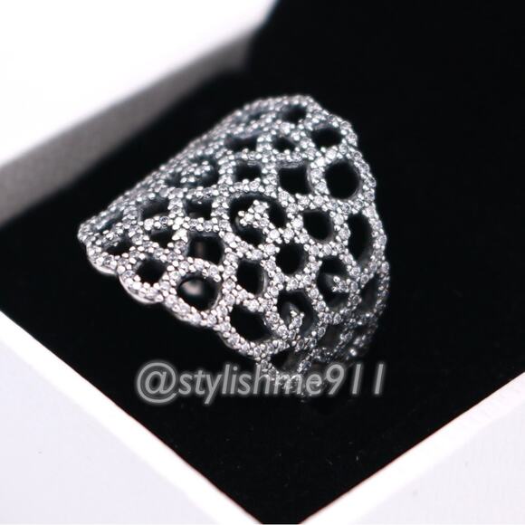 Vintage Authentic Pandora Silver Shimmering Lace Ring - 190907CZ - Picture 1 of 14
